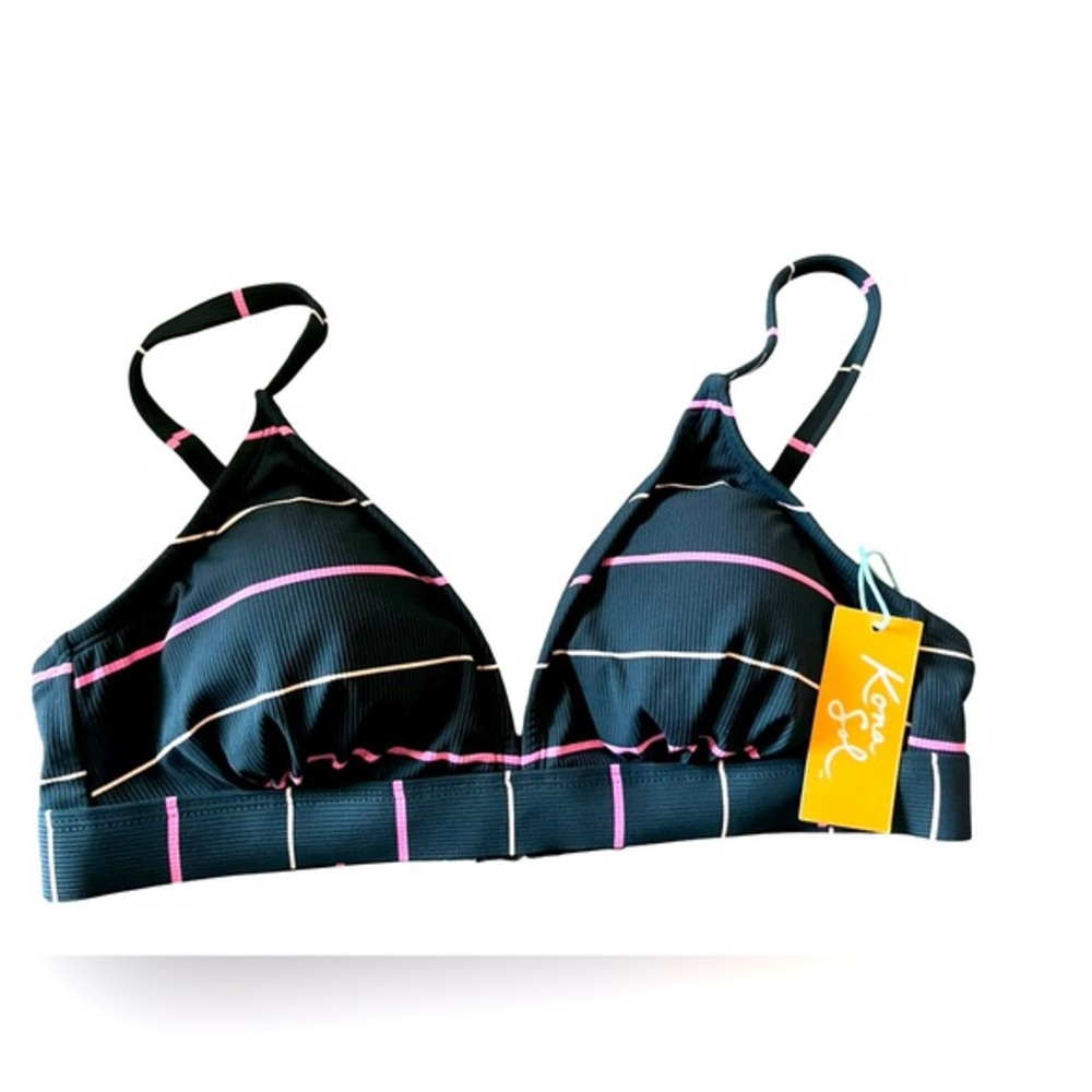 **NWT Kona Sol Medium Indigo and Pink Lined Bikini Top**
